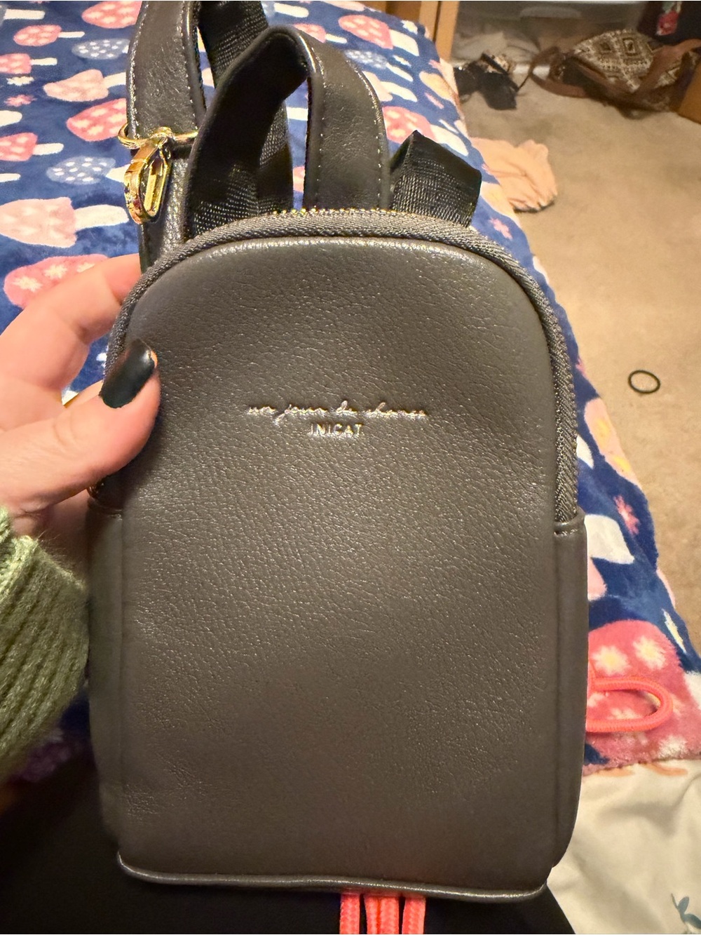 Nica Small Gray Leather INICAT Mini Backpack with Gold Hardware